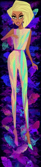 Free colorful bookmark featuring a lady in a luminescent outfit